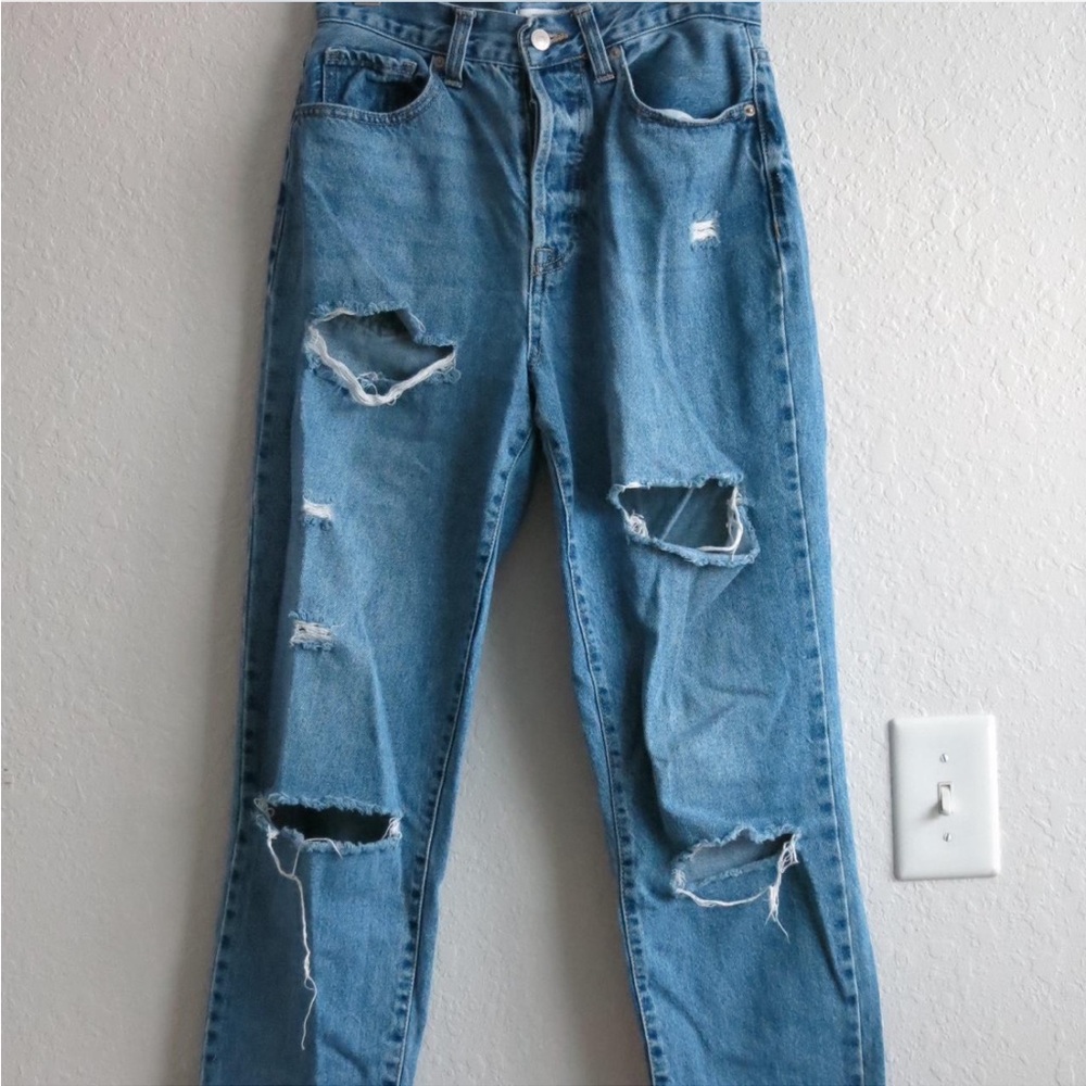 Forever 21 Blue Distressed Straight Leg Jeans